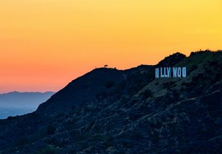 Sunset over Hollywood sign