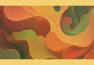 A graphic of green and orange hues swirling together within a pale yellow frame