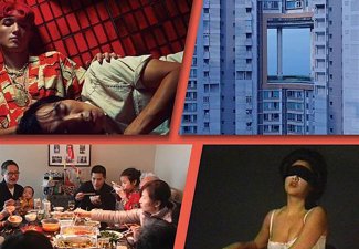Collage depiction of different Chinese American queer representations in art and film