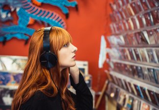 Girl at music store