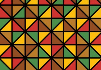 Patterned triangles with brown, red, green, and yellow tiles. 