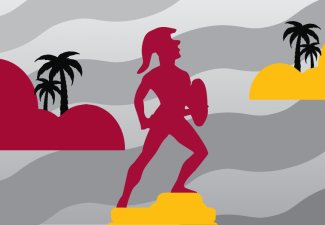 Tommy Trojan silhouette against grey background