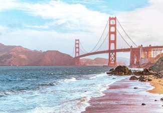 The Golden Gate Bridge seen from the beach.