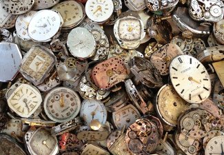 Various clocks and watch faces.
