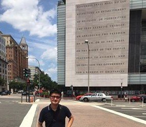 Doctoral student Hyun Tae (Calvin) Kim in front of the Newseum on Pennsylvania Avenue.