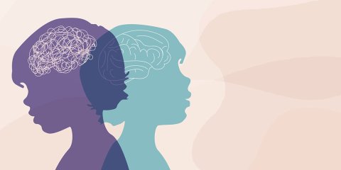 Illustration of the overlapping silhouettes of two children to depict mental health