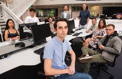 Photo of a group of people in the USC Annenberg media center