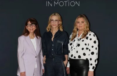 (Left to right) Stacy Smith, Cate Blanchett and Coco Francini attend Kering Talks Women In Motion during the 77th Cannes Film Festival on May 20, 2024 in Cannes, France.