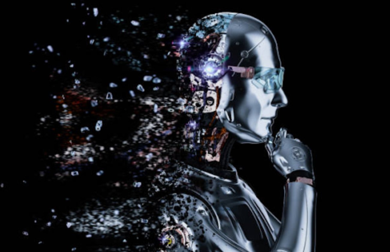 A robot looking pensively to the right