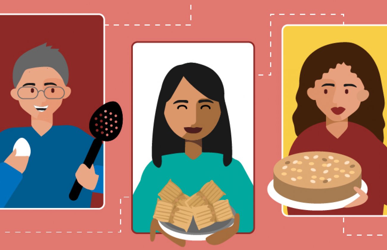 Illustration of people holding baked goods