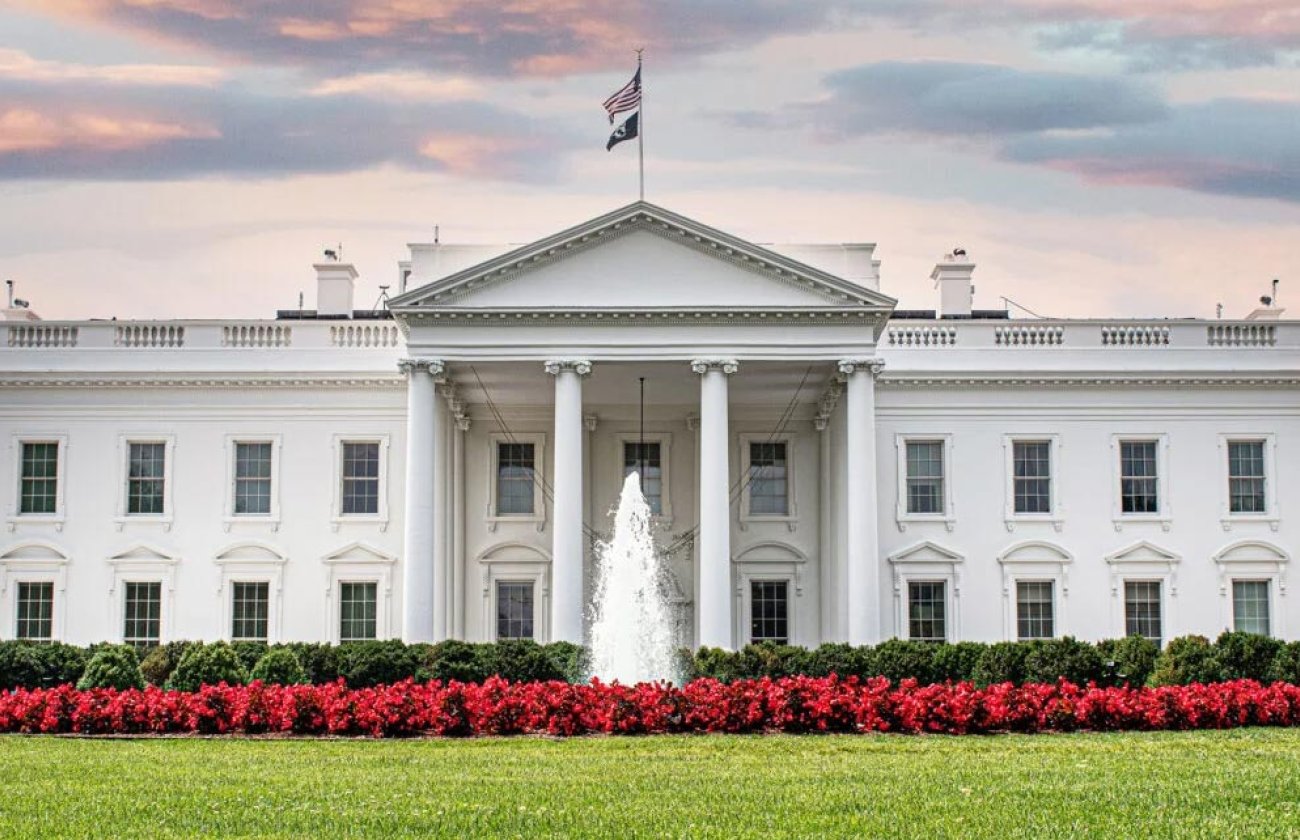 The White House at dusk.