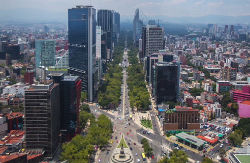 A wide shot of the Paseo de la Reforma building in Mexico City.
