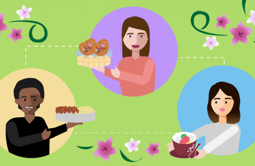 Graphic of three people holding different baked goods