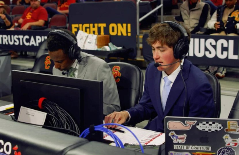 USC Dornsife student Andrew Giesler (right) is part of USC’s Big Ten Network StudentU program, a sports production program that streams more than 2,500 live events each year.