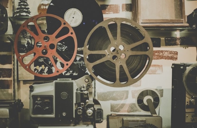 Photo of two film reels in a studio
