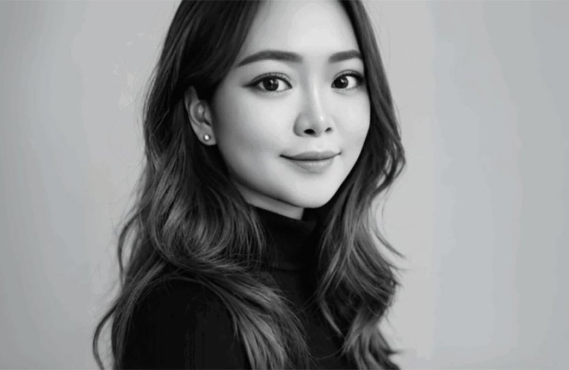 Black and white headshot of Kera Patarawong, looking at the camera and smiling slightly.