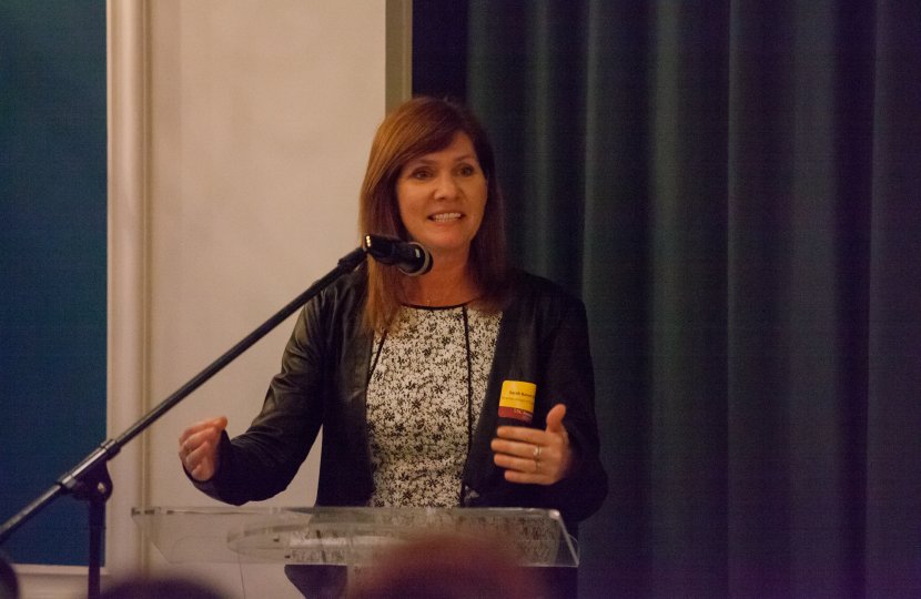 USC Annenberg School for Communication and Journalism School of Communication Director Sarah Banet-Weiser speaks to alumni during the Meet The Directors-Santa Monica talk at the Viceroy Hotel in Santa Monica, CA on April 28, 2015.