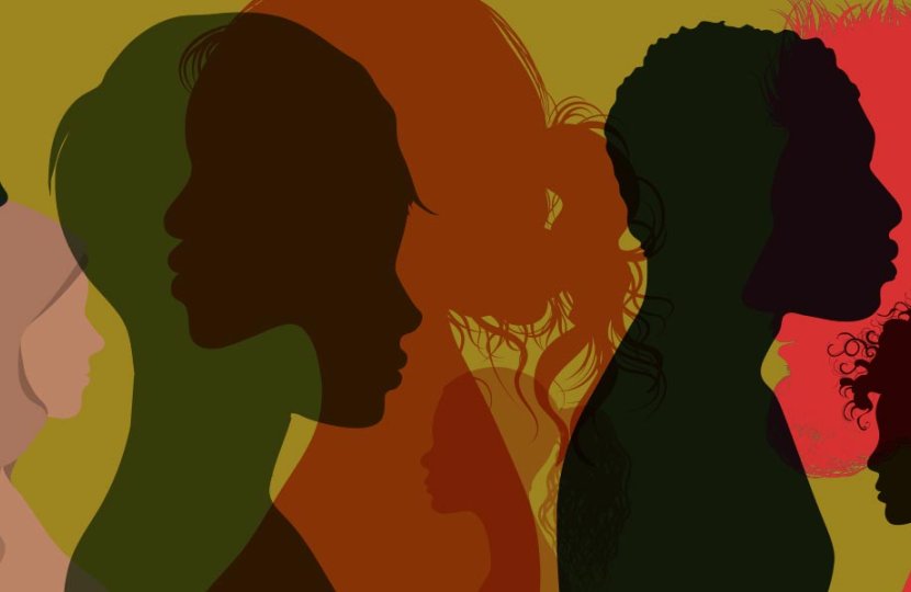 An illustration of silhouettes of side profiles in different colors. 